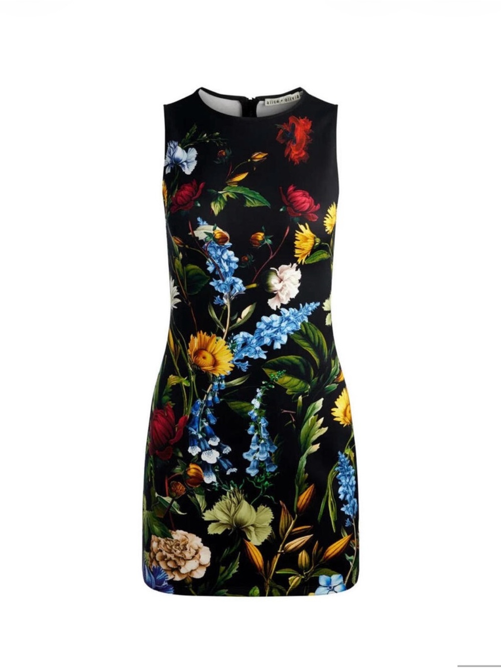 NWT Alice + Olivia Wynell A Line Mini Dress Black Multicolor Floral Print